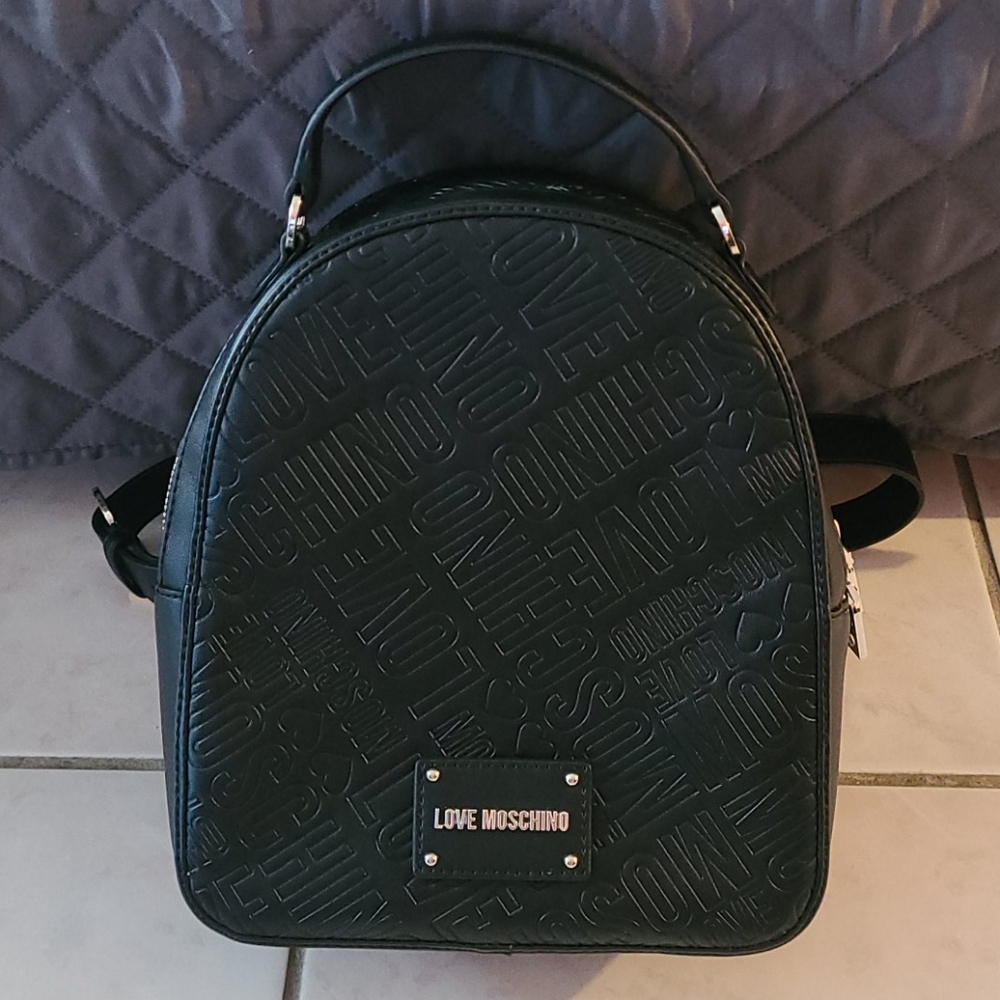 *Love Moschino Black Logo Embossed Backpack